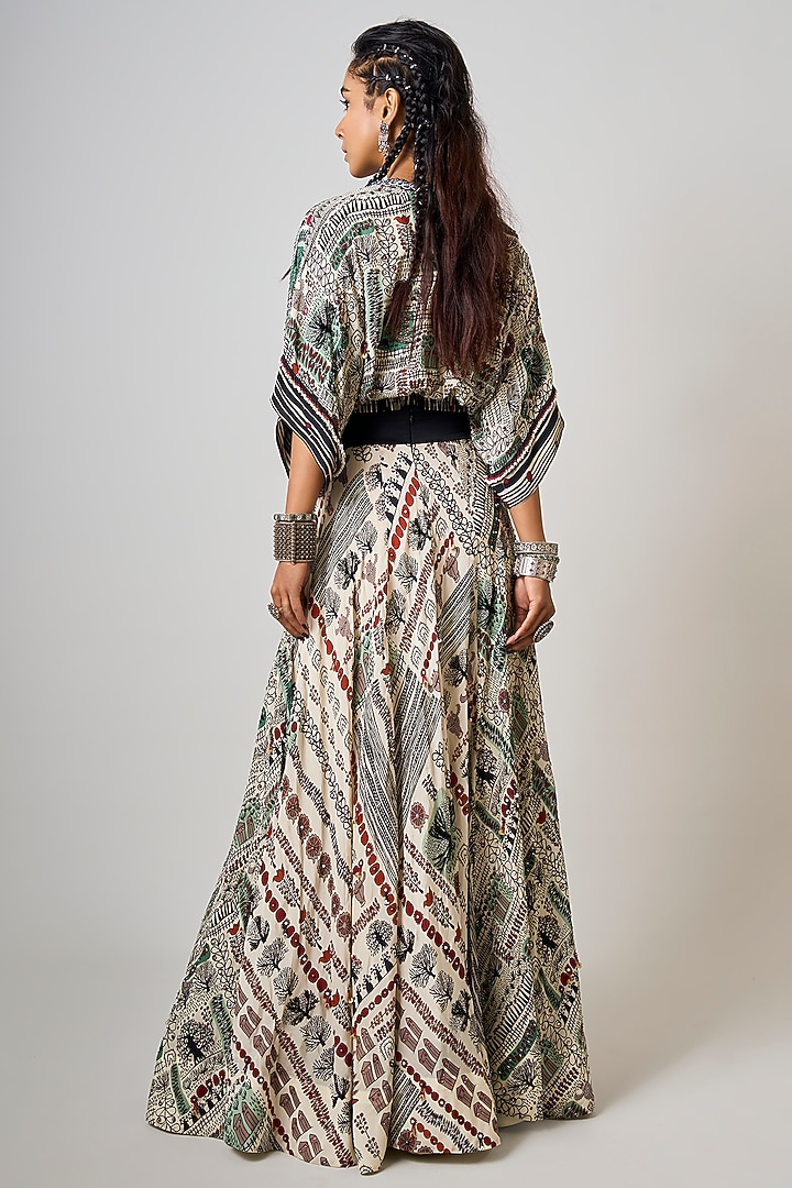 Off-White Crepe Printed & Hand Embroidered Wedding Lehenga Set by Nupur Kanoi at Pernia's Pop Up Shop