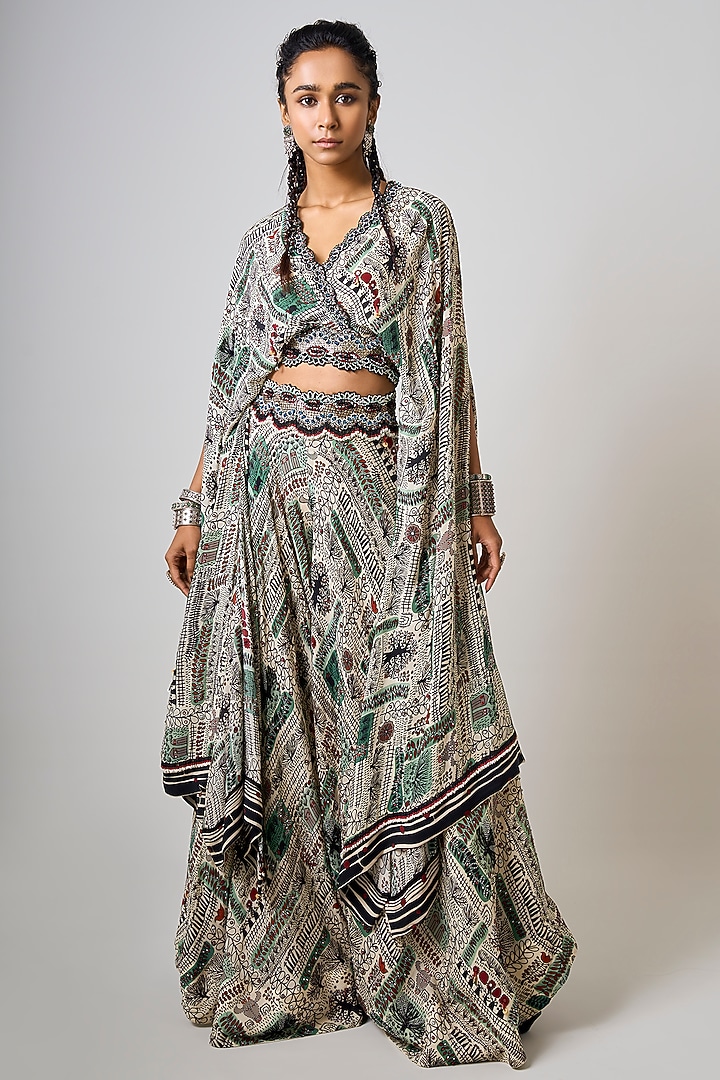 Off-White Crepe Printed & Hand Embroidered Co-Ord Set by Nupur Kanoi at Pernia's Pop Up Shop