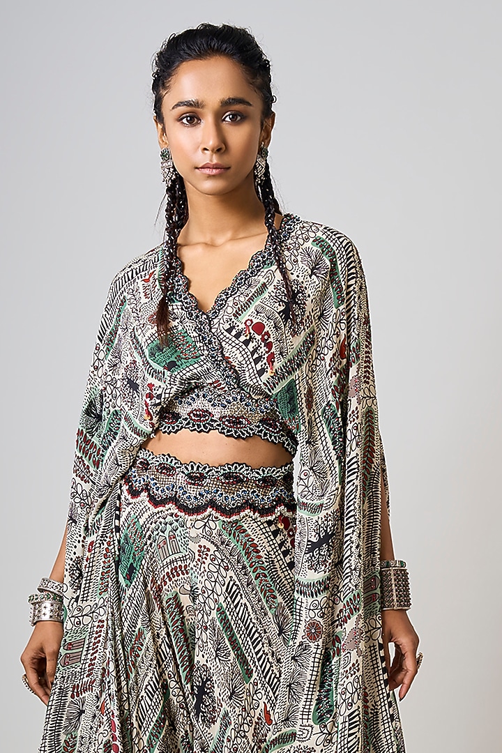 Off-White Crepe Printed & Hand Embroidered Co-Ord Set by Nupur Kanoi at Pernia's Pop Up Shop