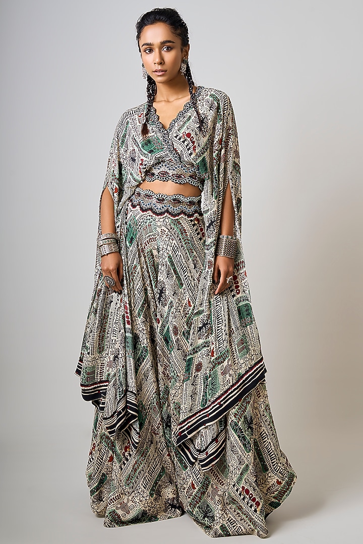 Off-White Crepe Printed & Hand Embroidered Co-Ord Set by Nupur Kanoi at Pernia's Pop Up Shop