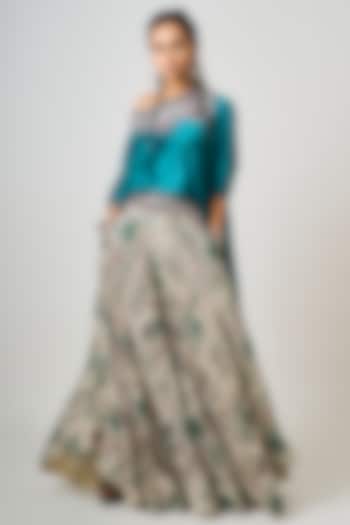 Teal & Off-White Crepe Printed Co-Ord Set by Nupur Kanoi at Pernia's Pop Up Shop