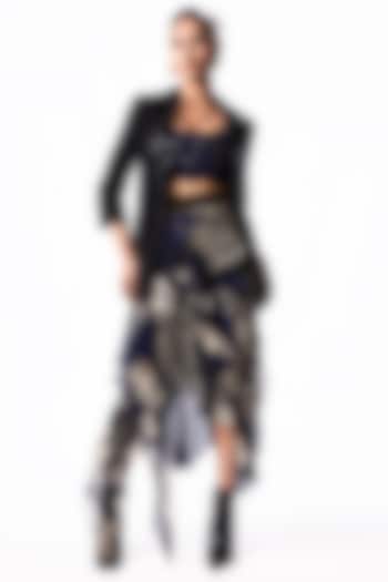 Navy Chiffon Printed Ruffled Skirt Set by Nupur Kanoi at Pernia's Pop Up Shop