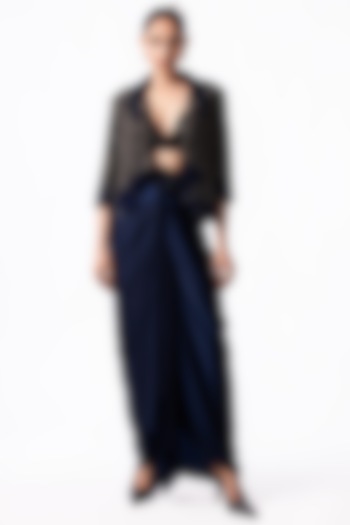 Navy Satin French Knotted Skirt Set by Nupur Kanoi at Pernia's Pop Up Shop