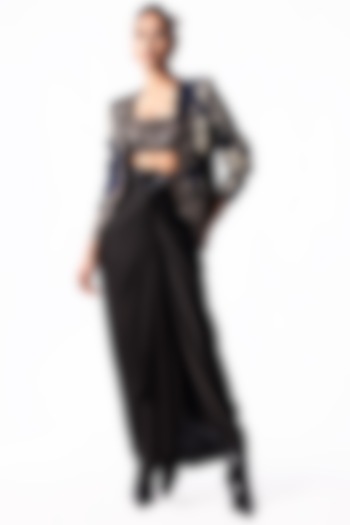 Black Satin Knotted Skirt Set by Nupur Kanoi at Pernia's Pop Up Shop