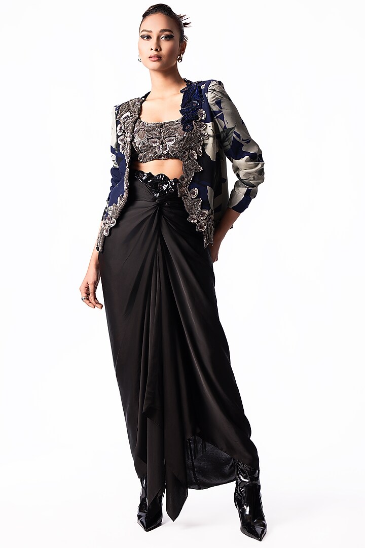 Black Satin Knotted Skirt Set by Nupur Kanoi at Pernia's Pop Up Shop