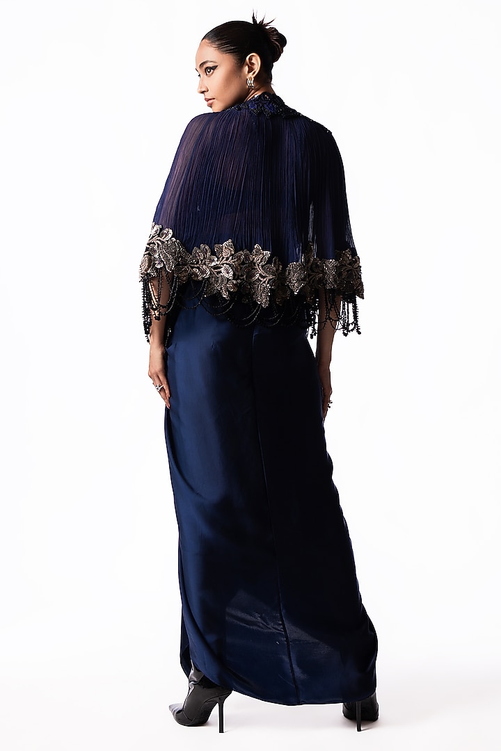 Navy Satin Knotted Skirt Set by Nupur Kanoi at Pernia's Pop Up Shop