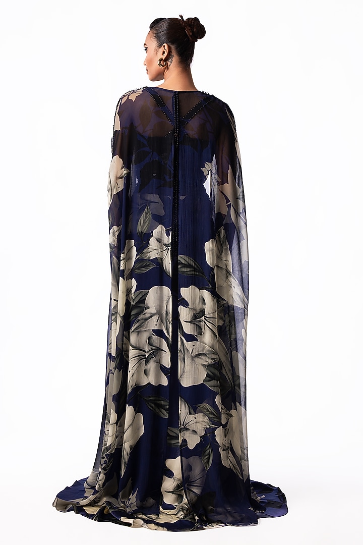 Navy Satin Printed Knotted Skirt Set by Nupur Kanoi at Pernia's Pop Up Shop