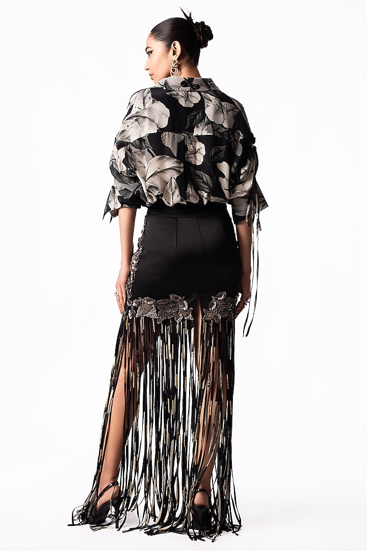 Black & Silver Lycra Sequin Embroidered Mini Skirt Set by Nupur Kanoi at Pernia's Pop Up Shop