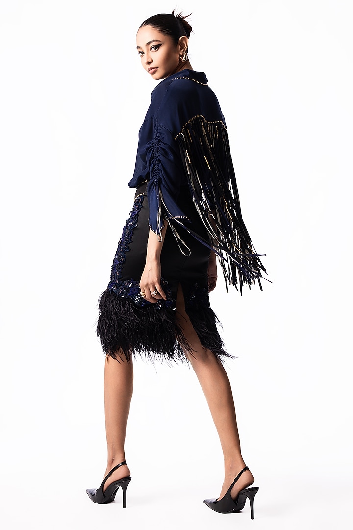 Navy Lycra Sequin Embroidered Pencil Skirt Set by Nupur Kanoi at Pernia's Pop Up Shop