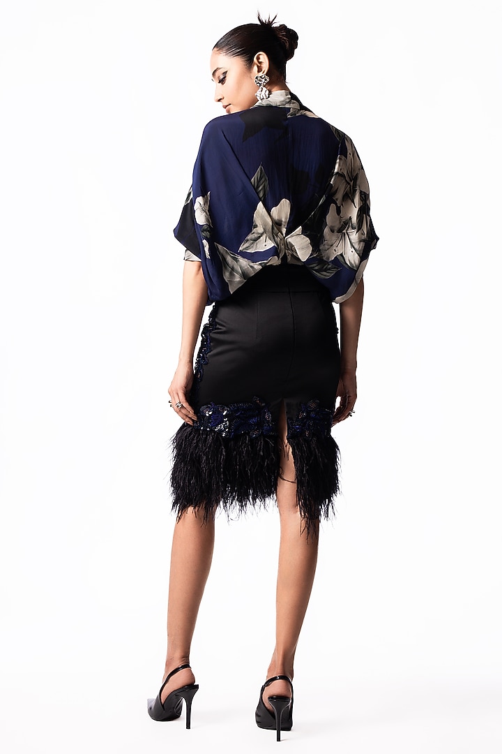 Navy Lycra Sequin Embroidered Pencil Skirt Set by Nupur Kanoi at Pernia's Pop Up Shop
