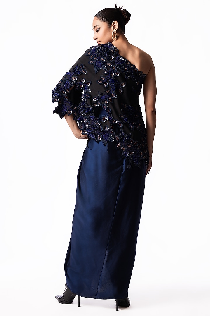 Navy Satin Knotted Skirt Set by Nupur Kanoi at Pernia's Pop Up Shop