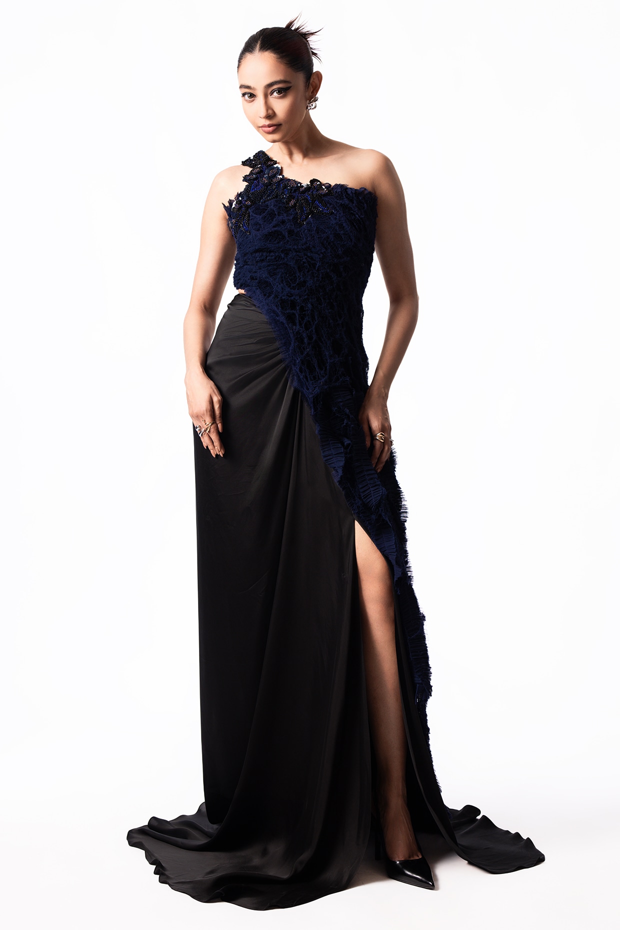 Nupur Kanoi Black Satin Trail Skirt Set