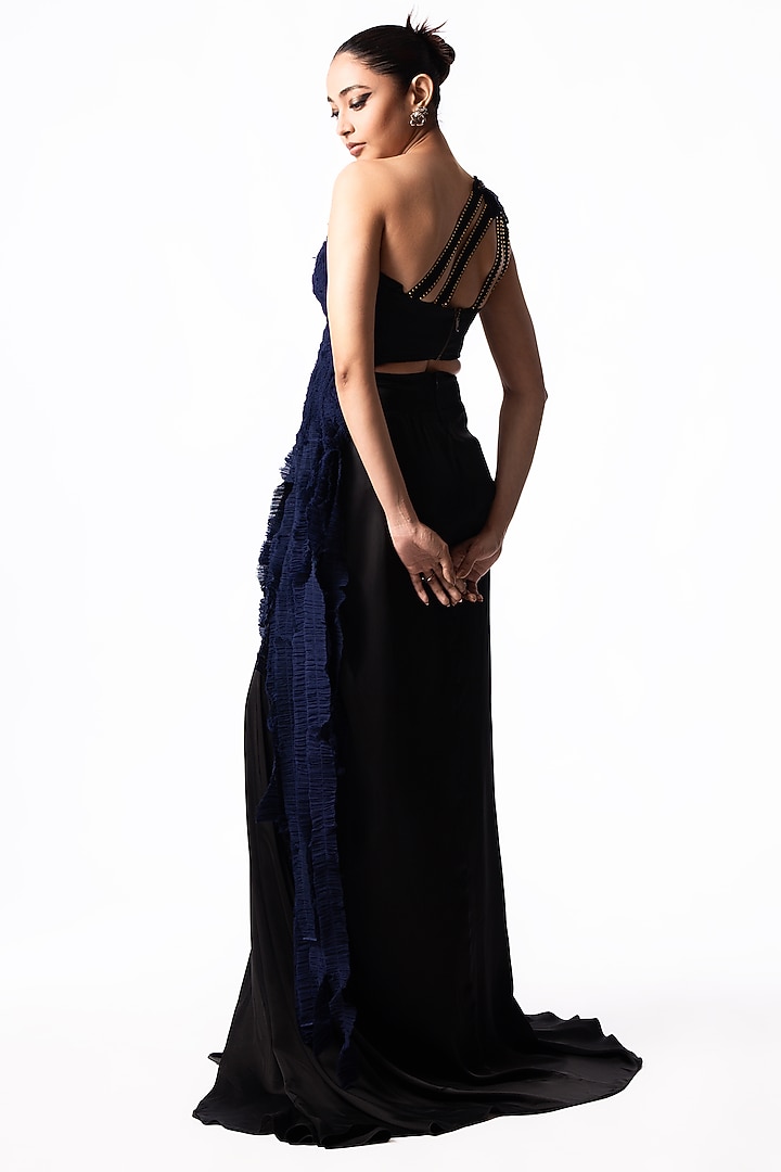Black Satin Trail Skirt Set by Nupur Kanoi at Pernia's Pop Up Shop
