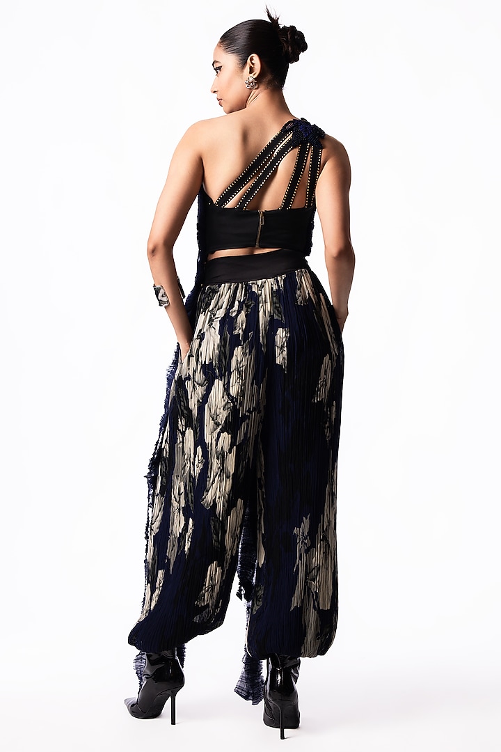 Navy Chiffon Printed Balloon Pant Set by Nupur Kanoi at Pernia's Pop Up Shop