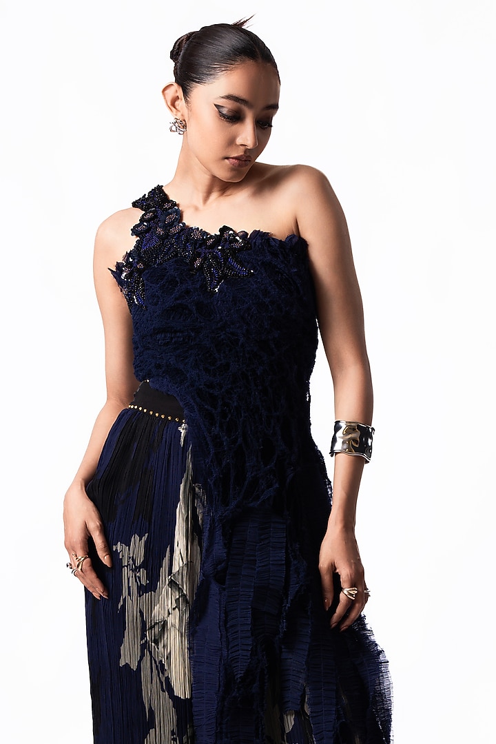 Navy Chiffon Printed Balloon Pant Set by Nupur Kanoi at Pernia's Pop Up Shop