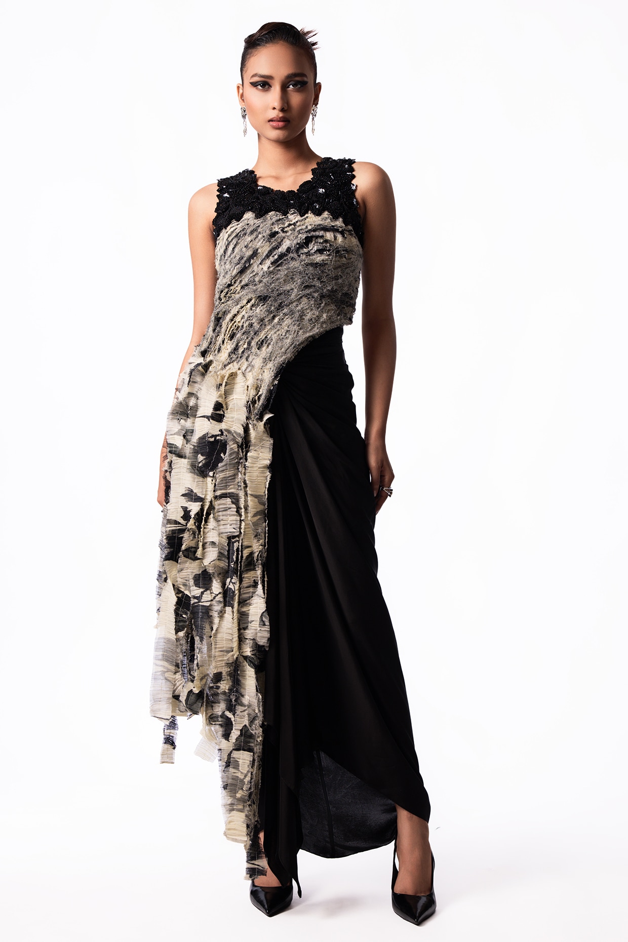 Nupur Kanoi Black Satin Knotted Skirt Set