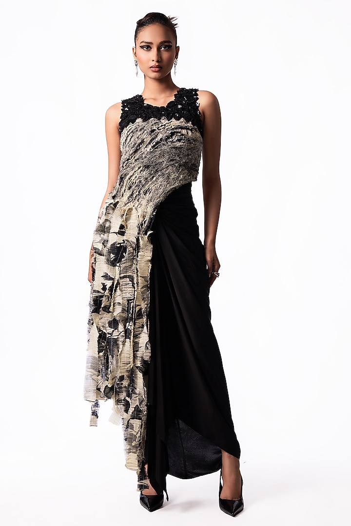 Black Satin Knotted Skirt Set by Nupur Kanoi at Pernia's Pop Up Shop