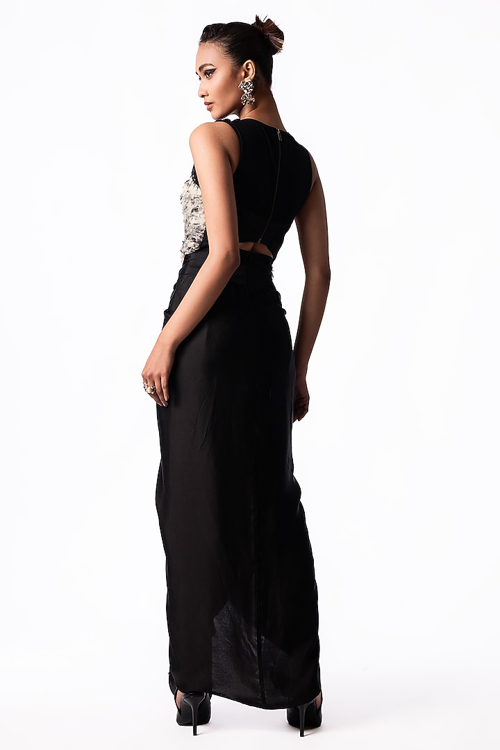 Black Satin Knotted Skirt Set by Nupur Kanoi at Pernia's Pop Up Shop