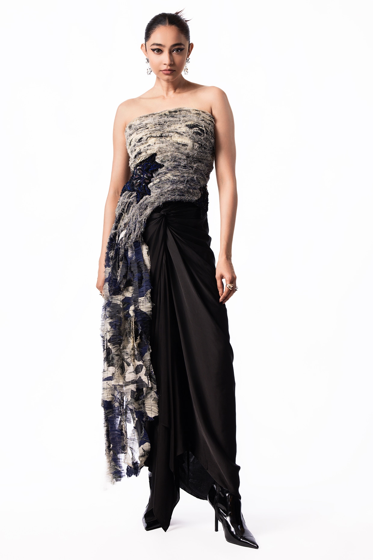 Nupur Kanoi Black Satin Knotted Skirt Set