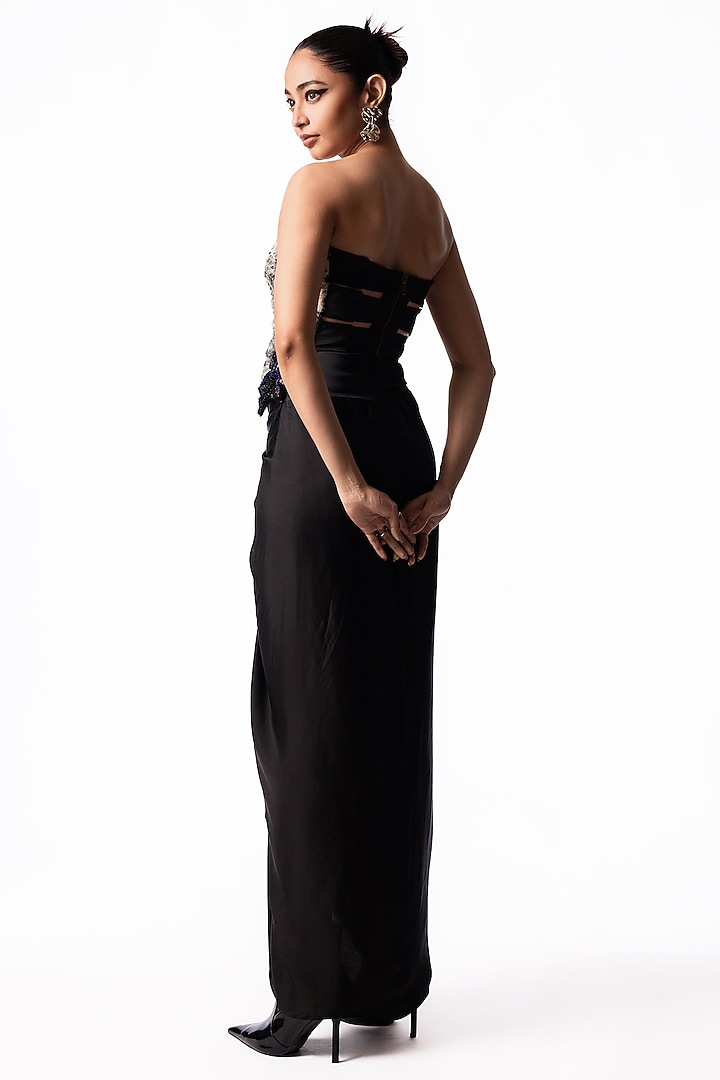 Black Satin Knotted Skirt Set by Nupur Kanoi at Pernia's Pop Up Shop