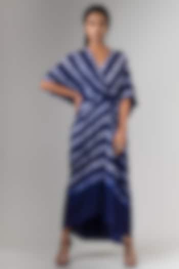 Navy Blue Shibori Wrap Dress by Nupur Kanoi
