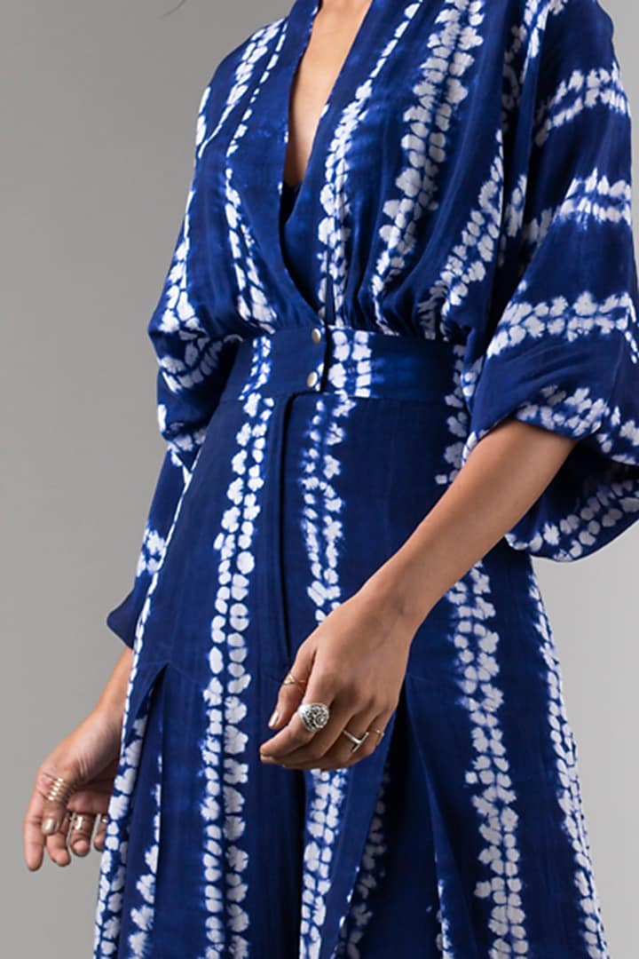 Navy Blue Shibori Kimono Jumpsuit by Nupur Kanoi at Pernia's Pop Up Shop