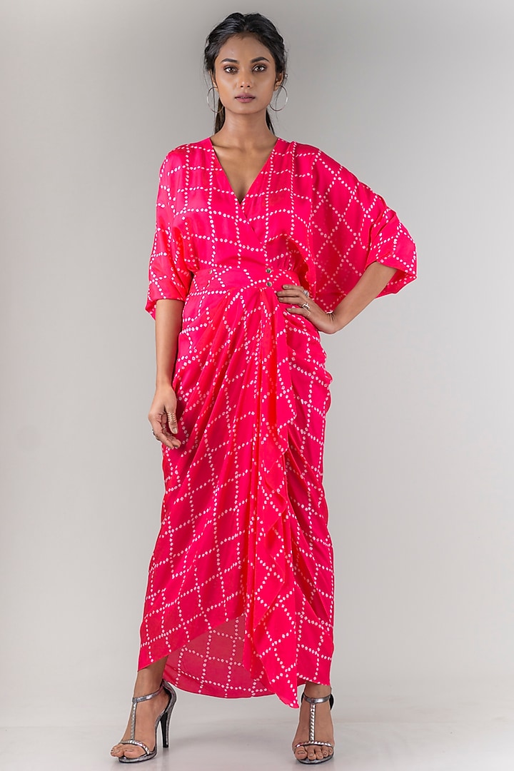 Coral Bandhani Wrap Dress by Nupur Kanoi