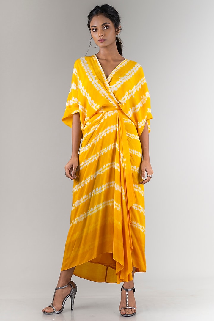 Yellow Crepe Printed Cocktail Dress by Nupur Kanoi at Pernia's Pop Up Shop