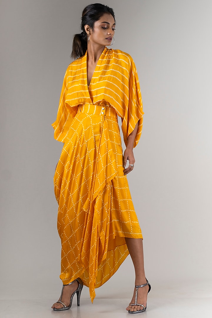 Yellow Kaftan Wrap Dress Design by Nupur Kanoi at Pernia's Pop Up Shop 2023