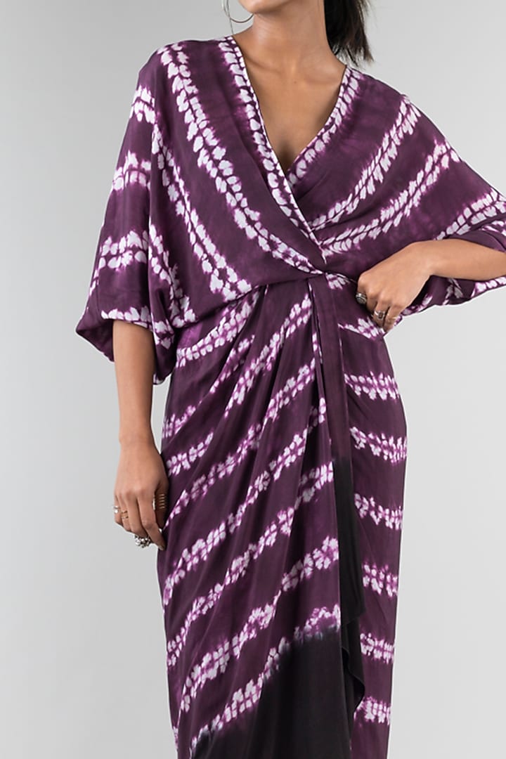 Plum Crepe Printed Cocktail Dress by Nupur Kanoi at Pernia's Pop Up Shop