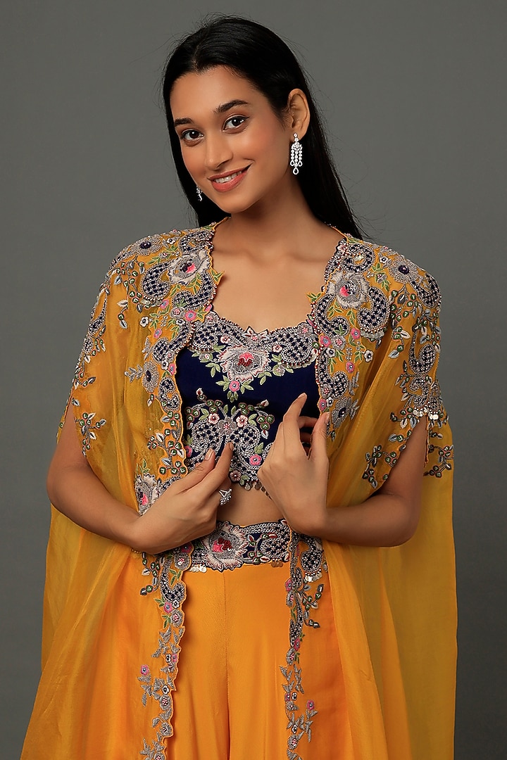 Orange Embroidered Jacket Set by Nupur Kanoi at Pernia's Pop Up Shop