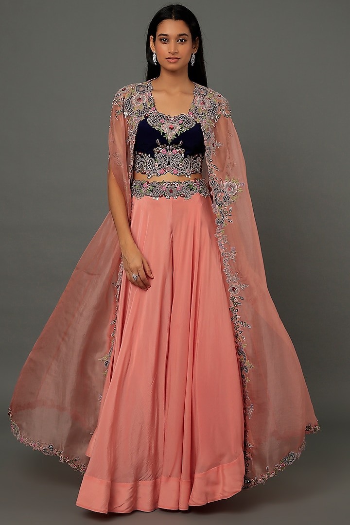 Old Rose Pink Cape Set by Nupur Kanoi