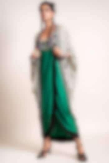 Emerald Green Embroidered Sack Dress With Jacket by Nupur Kanoi