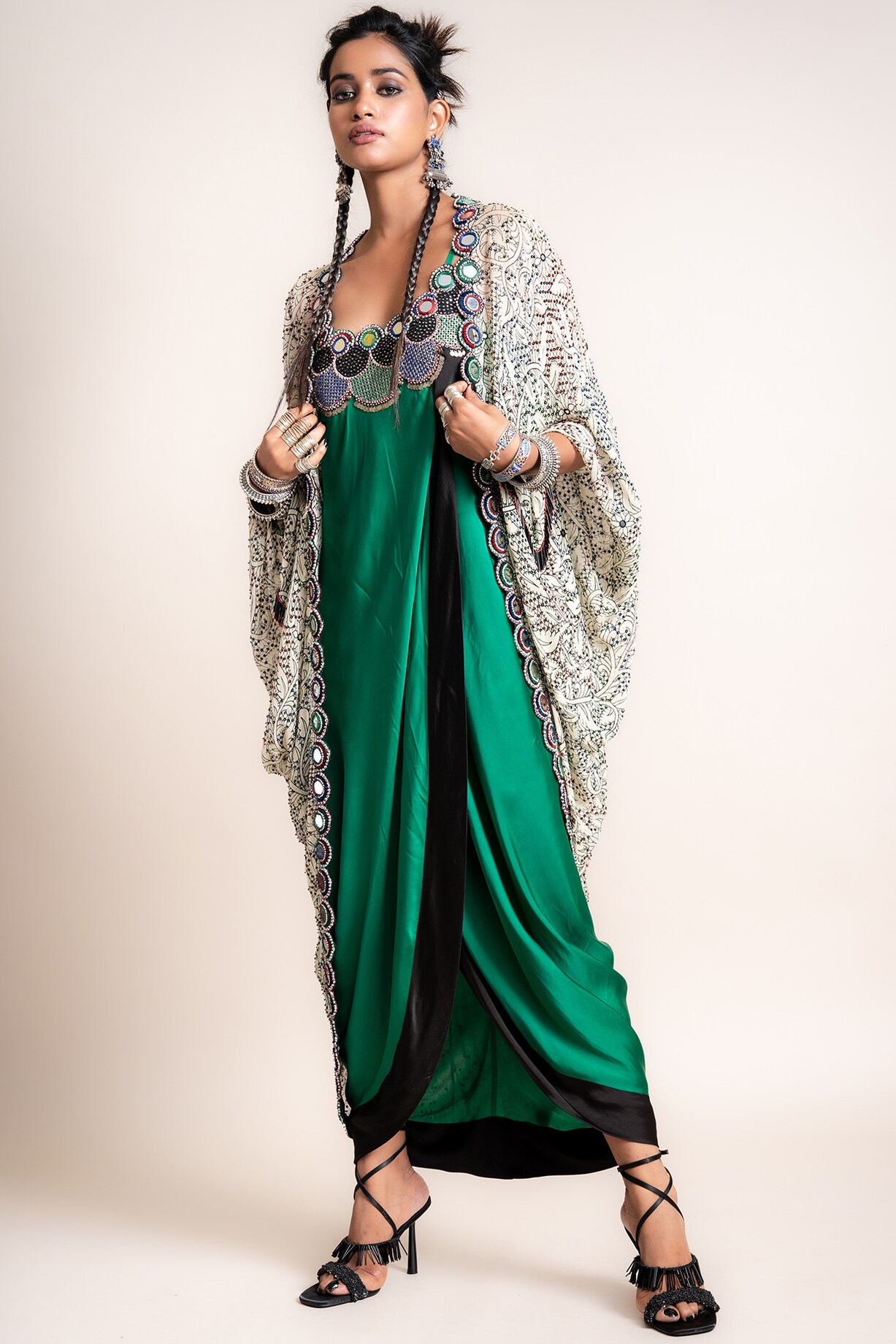 Emerald Green Embroidered Sack Dress With Jacket by Nupur Kanoi at Pernia's  Pop Up Shop 2026