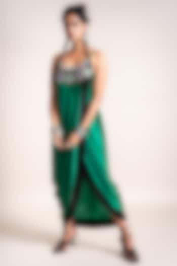 Emerald Green Embroidered Sack Dress by Nupur Kanoi