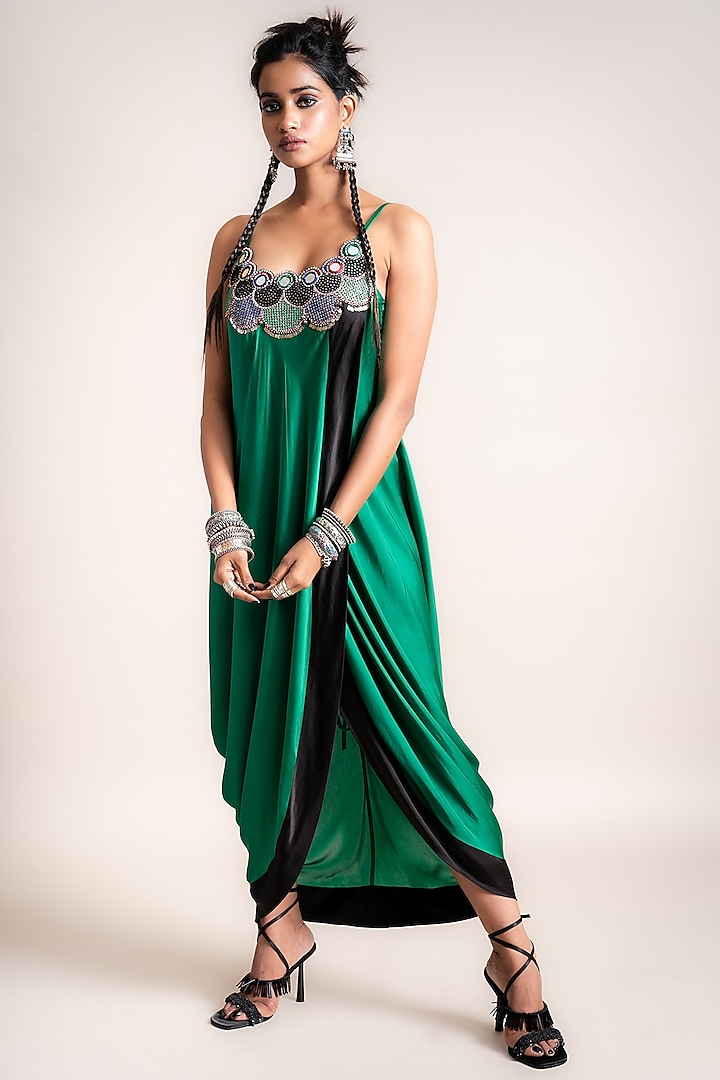 Emerald Green Embroidered Sack Dress by Nupur Kanoi