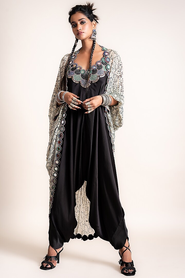 Black Embroidered Jumpsuit With Jacket by Nupur Kanoi