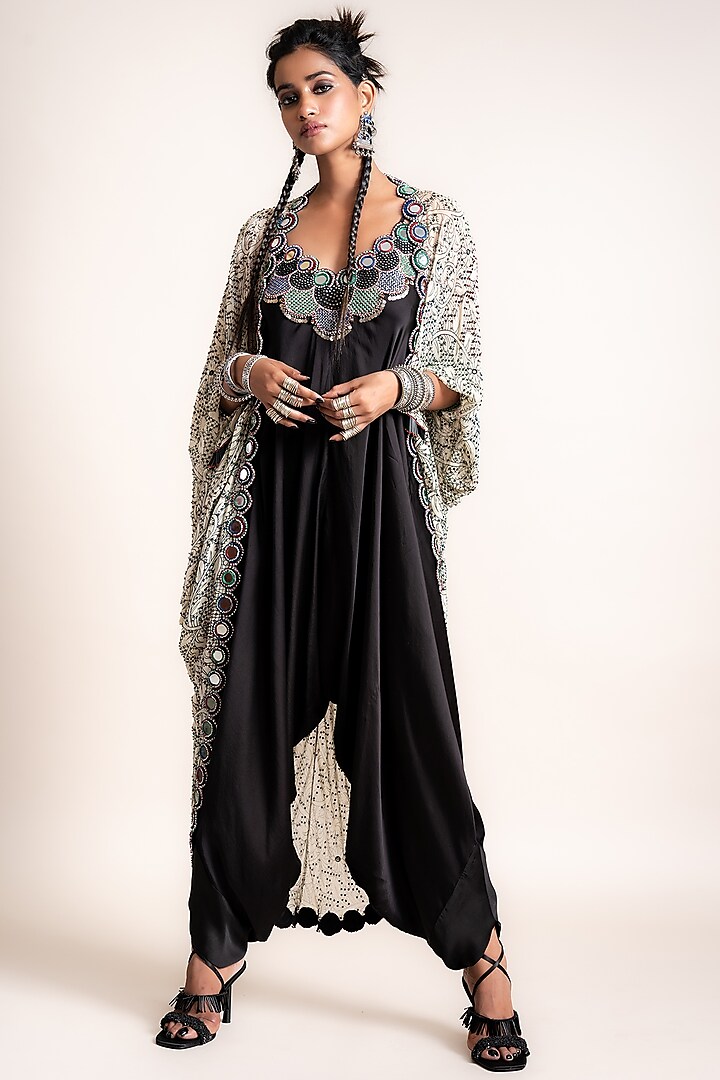 Black Embroidered Jumpsuit With Jacket by Nupur Kanoi at Pernia's Pop Up Shop