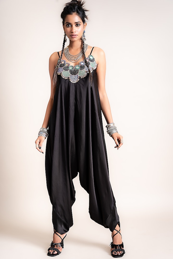 Black Hand Embroidered Jumpsuit by Nupur Kanoi
