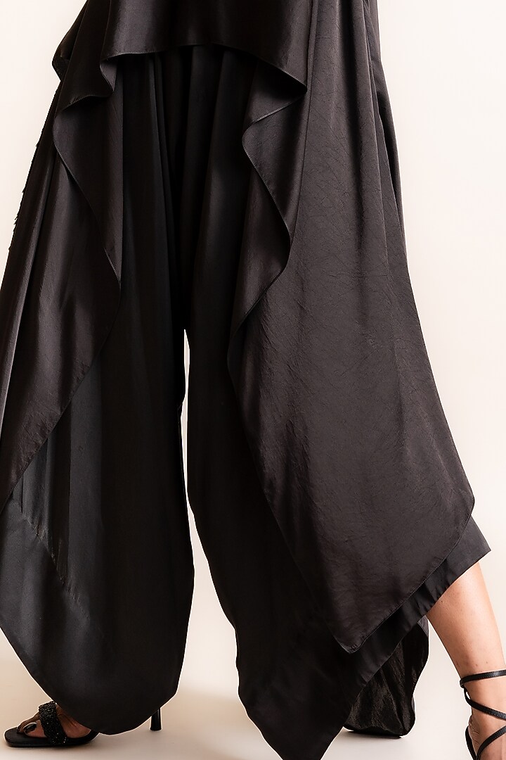 Black Satin Draped Pant Set by Nupur Kanoi at Pernia's Pop Up Shop