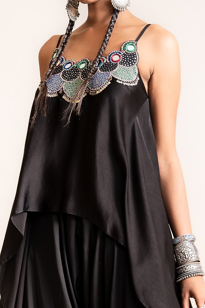 Black Satin Draped Pant Set by Nupur Kanoi at Pernia's Pop Up Shop
