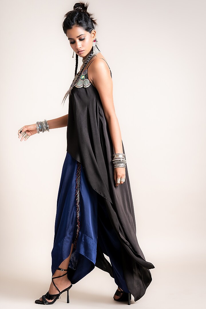 Black & Navy Blue Satin Pant Set by Nupur Kanoi at Pernia's Pop Up Shop