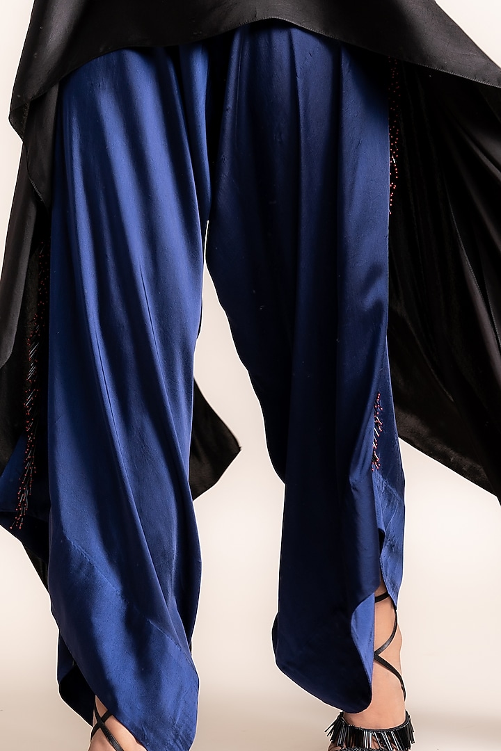 Black & Navy Blue Satin Pant Set by Nupur Kanoi at Pernia's Pop Up Shop