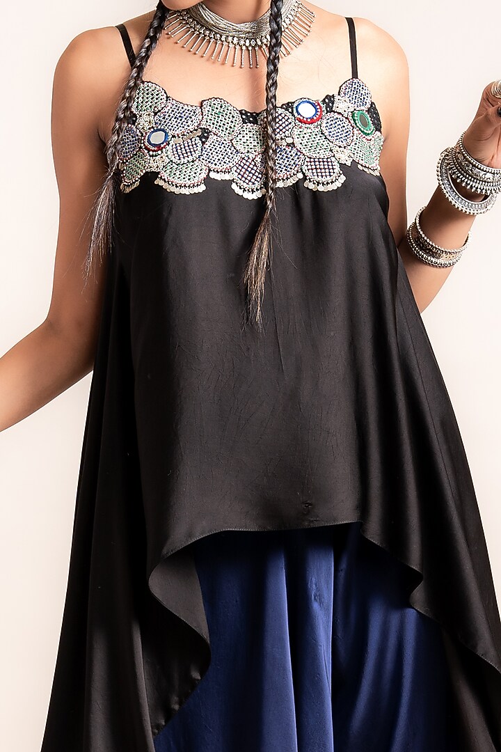 Black & Navy Blue Satin Pant Set by Nupur Kanoi at Pernia's Pop Up Shop