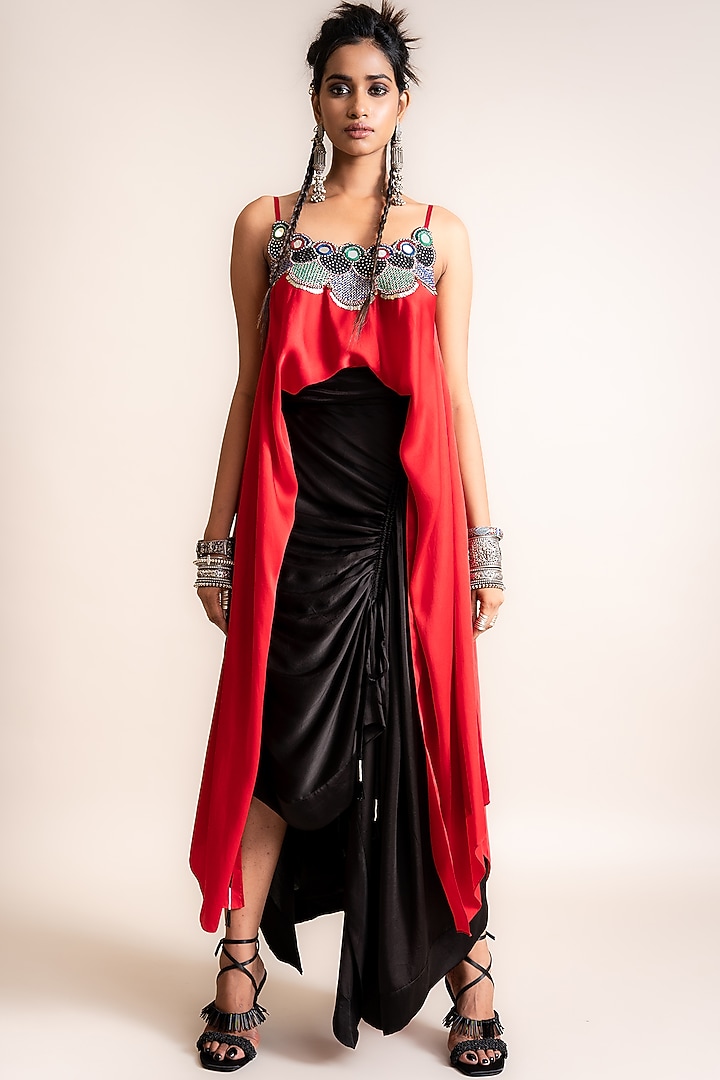 Black Satin Skirt Set by Nupur Kanoi at Pernia's Pop Up Shop