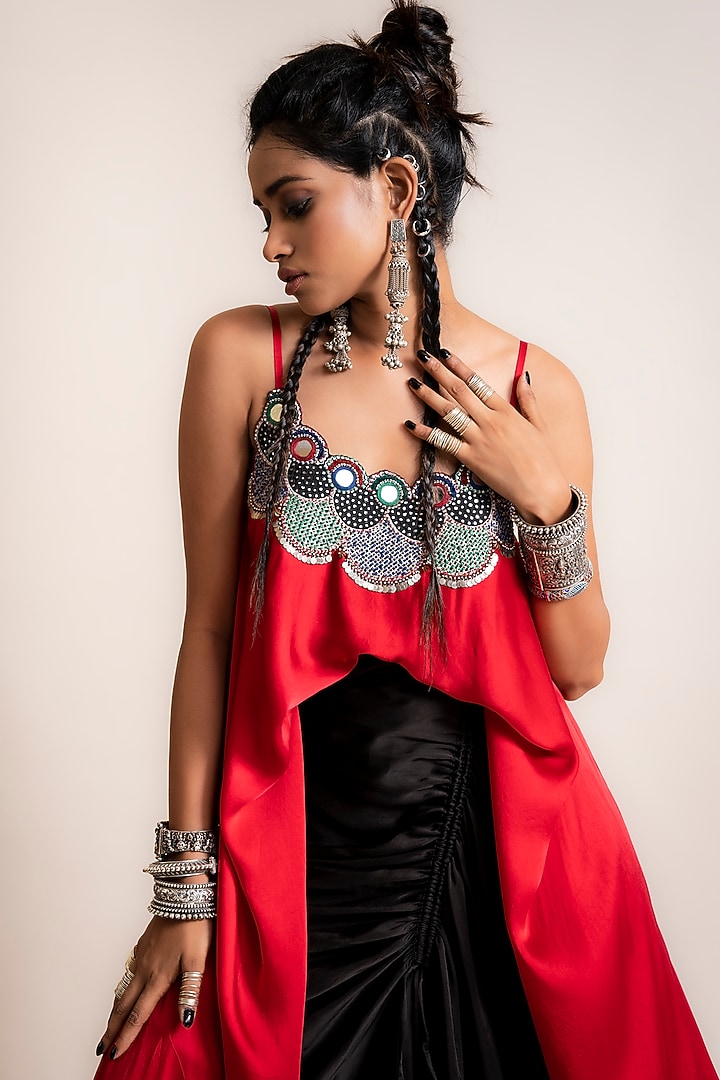 Black Satin Skirt Set by Nupur Kanoi at Pernia's Pop Up Shop