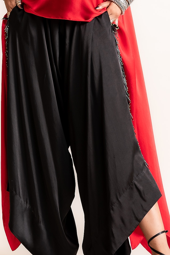 Black Satin Draped Pant Set by Nupur Kanoi at Pernia's Pop Up Shop
