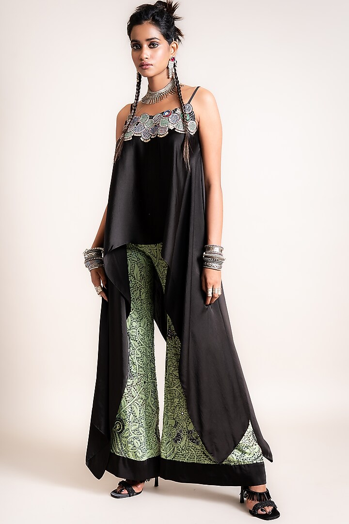 Jade Satin Bell Bottom Pant Set by Nupur Kanoi at Pernia's Pop Up Shop