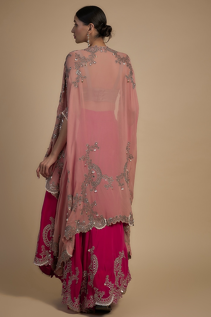 Fuchsia Crepe & Organza Hand Embroidered Bridal Sharara Set by Nupur Kanoi at Pernia's Pop Up Shop
