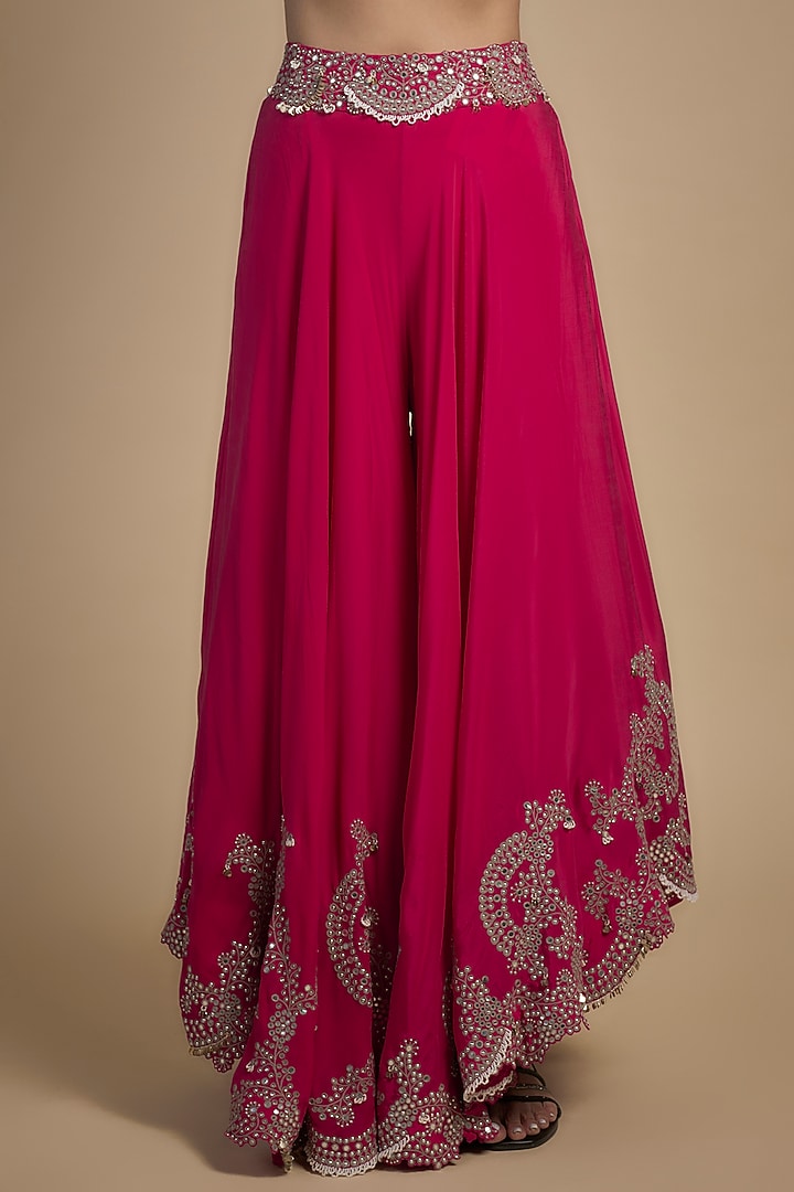 Fuchsia Crepe & Organza Hand Embroidered Bridal Sharara Set by Nupur Kanoi at Pernia's Pop Up Shop